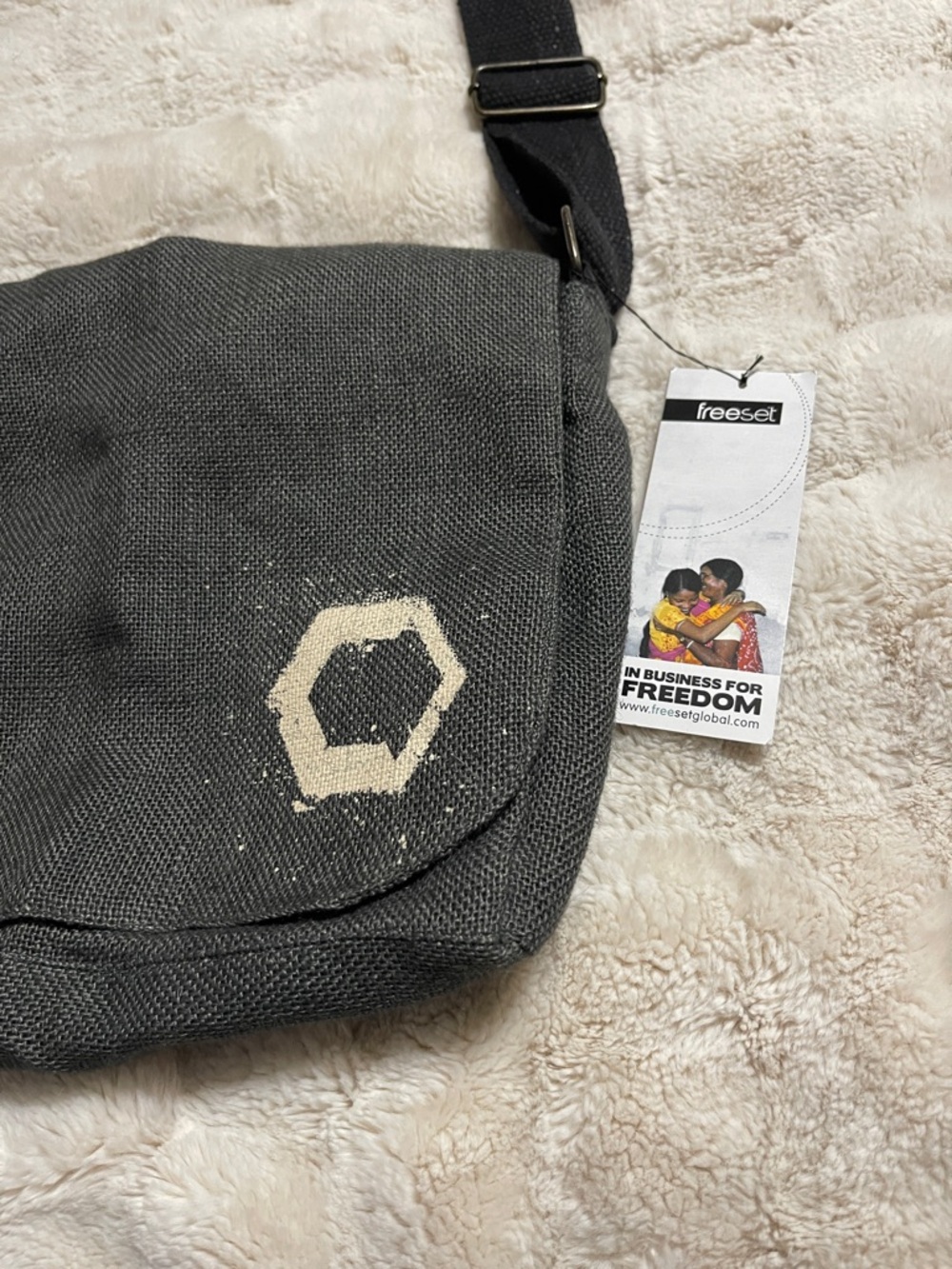 Charcoal Canvas Satchel with Cream Hex Accent